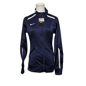 Nike Jacket Womens XS Navy Track Training Full Zip Swoosh White Stripe 598585